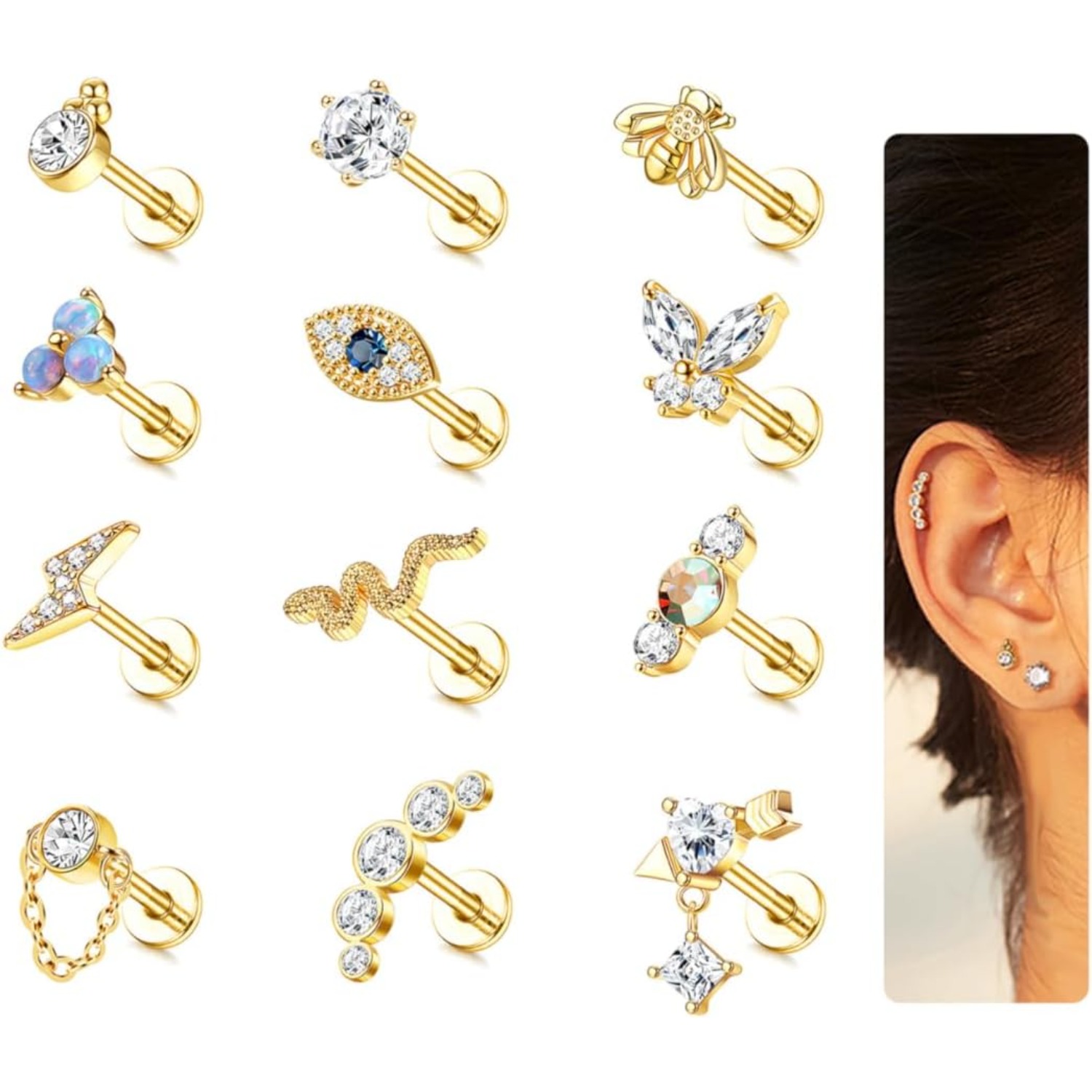 Body Jewelry Surgical Steel - ボビスティ 1個 軟骨ピアス スタッド レディース サージカルスチール
