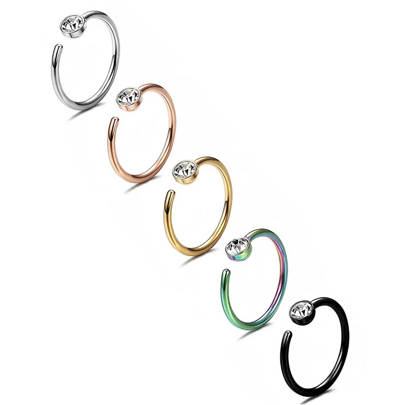 Body Jewelry Surgical Steel - 5個入り 18G ノーズリング C型 ノーズスタッド トラガス
