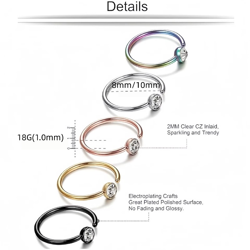 5個入り 18G ノーズリング C型 ノーズスタッド トラガ - Body Jewelry Surgical Steel のレビューと価格