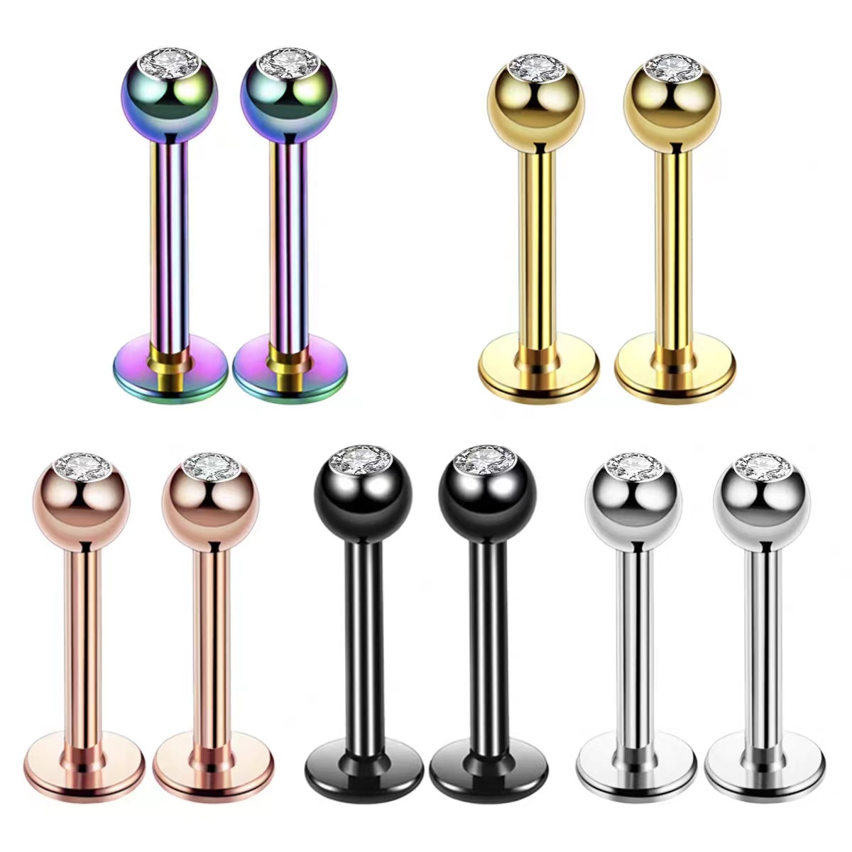 16G サージカルスチール ボールトップ CZ リップ セプ - Body Jewelry Surgical Steel のレビューと価格